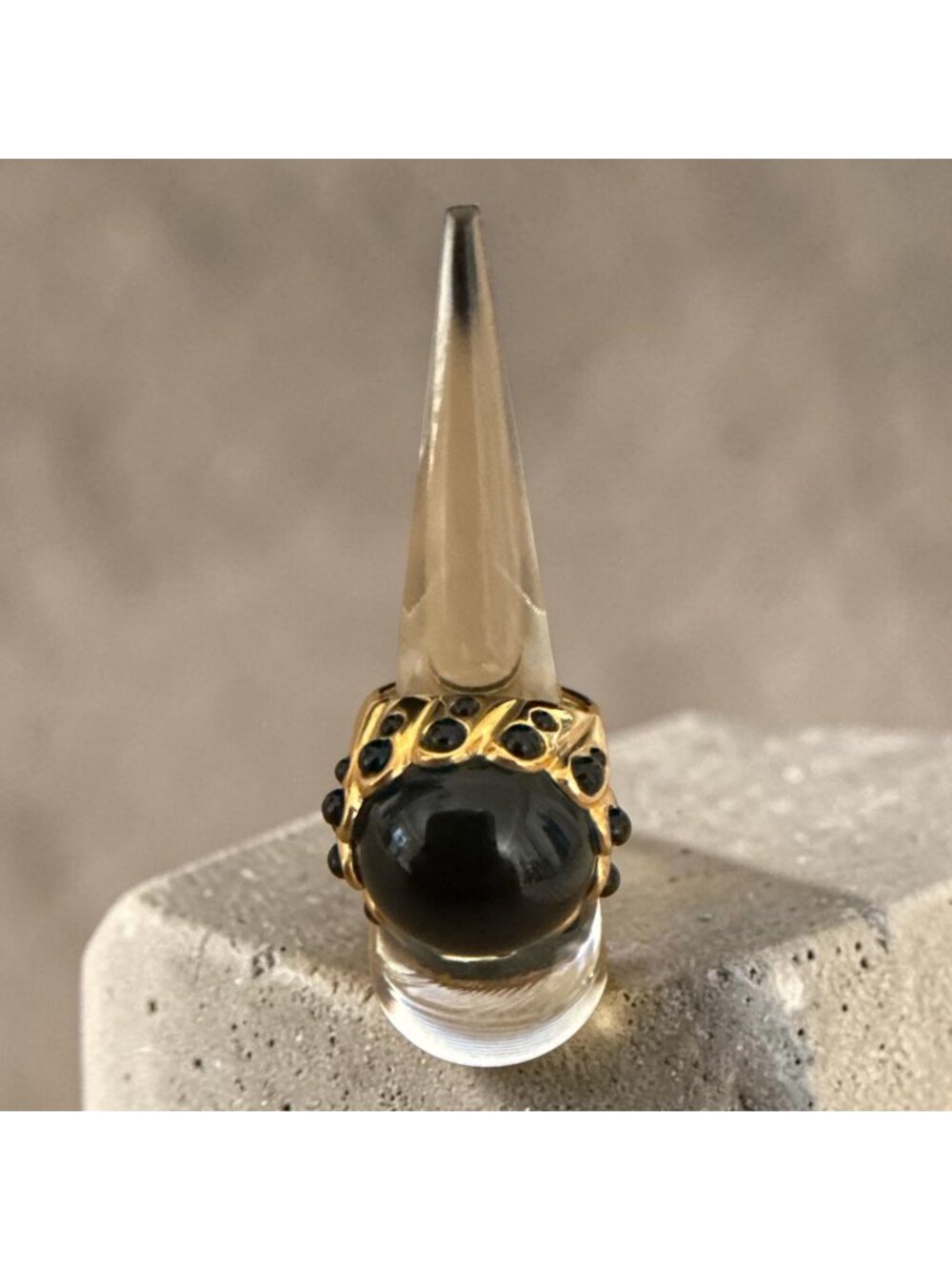 J Crew Adjustable Gold-Tone Ring Large Black Cabochon Statement Cocktail Sz 6-7